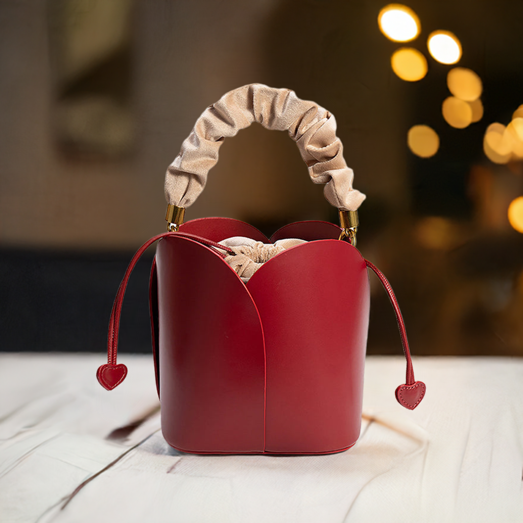 FLOWER LEATHER BUCKET BAG